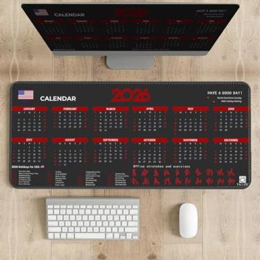 Imagem de Calendário 2026 com mouse pad de férias, mouse pad grande estendido para computador, laptop, não, estica e exercícios de escritório, para escritório de ano novo, 40 x 90 cm (preto, estendido)