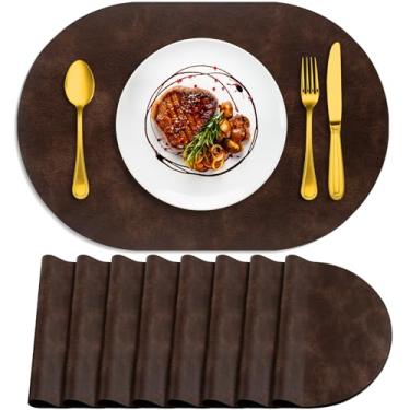 Imagem de ADRIMER Jogo americano oval, resistente ao calor, conjunto de 8 laváveis, 30 x 43 cm, tapetes de mesa à prova d'água, tapetes de poliuretano limpáveis para cozinha, sala de jantar, café