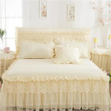 Imagem de Conjunto de saia de cama estilo princesa, fronhas, colcha, lençol, roupa de cama rosa para menina, capa de cama amarela clara, 2 peças com fronhas.
