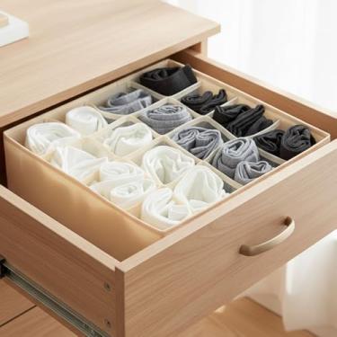 Imagem de Caixa organizadora de roupas íntimas, organizador de armário com 16 células para guardar meias, lenços, gravatas, cintos, bege