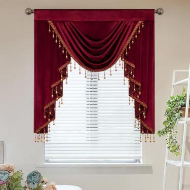 Imagem de Leeva Caia de veludo bordô, saia vintage com contas de cristal, cortina blackout luxuosa para quarto e sala de jantar, 99 x 109 cm