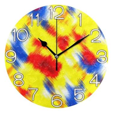 Imagem de Relógio de parede analógico decorativo relógio de cozinha bonito funky alimentado por bateria, decoração moderna de meados do século arte abstrata colorida gradiente, 25 cm, ponteiros pretos