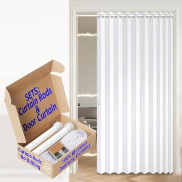 Imagem de AJAZZ Cortinas magnéticas para portas sanfonadas 100% blackout para quarto, sala de estar, conjunto de cortina de entrada incluído, 1 pacote, L 149 x C 203 cm, branco