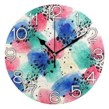 Imagem de GAIGEO Relógio de parede decorativo analógico operado por bateria silencioso relógio de cozinha rústico, sala de estar, decoração de parede moderna, pinceladas abstratas em aquarela, 25 cm, ponteiros