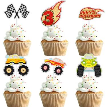Imagem de 18pcs Big Truck Cupcake Toppers Kids 1st Car Themed Happy Birthday Checkered Flag Decorations, Boys and Girls Birthday Party, Transportation Themed Party, Baby Shower Smash Decoration Supplies (3rd)