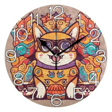 Imagem de GAIGEO Bonito Corgi Dog Halloween Relógio de Parede Analógico Decorativo Escritório Cozinha Relógio Funky Alimentado por Bateria, Decoração de Parede de Casa de Fazenda Moderna, 25 cm, Mãos Pretas