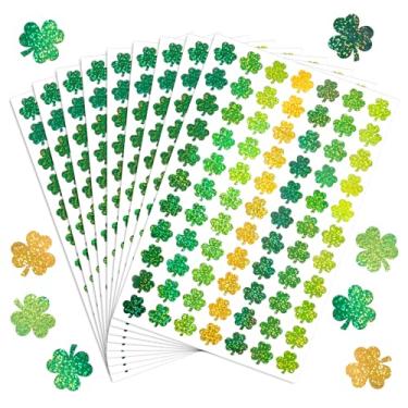 Imagem de AnyDesign 1155 Pcs St. Patrick's Day Shamrock Stickers Laser Seal Stickers Mini Green Gold Lucky Clover Waterproof Self-Adhesive Decals for Irish Holiday Envelope Journal Decor