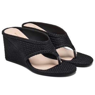 Imagem de ReneChristine Pantufas femininas de salto alto nude sem cadarço confortável vestido de noite chinelos sandálias de dedo redondo para mulheres salto de 8 cm, Preto, 40