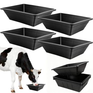 Imagem de Panela grande de borracha com 4 peças, balde de ração para cavalos de 3 galões, tigela de água, balde de alimentação de cavalos para uso pesado, tigela alimentadora de cavalos para gatos, cães, cabras