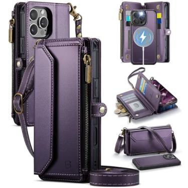 Imagem de Strapurs Capa carteira removível para iPhone 13 Pro Max compatível com Magsafe, suporte de 9 cartões com bloqueio de RFID, alça de zíper, capa magnética de couro PU para iPhone 13 Pro Max de 6,7