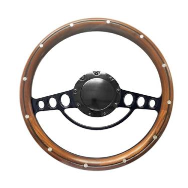 Imagem de X-AVION Volante de carro clássico GM, tarugo de 35,5 cm, volante de madeira, com botão de buzina de 9 parafusos, serve na maioria dos carros GM 1967-94