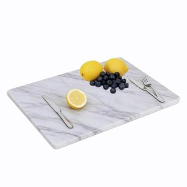 Imagem de Tábua de massa de mármore natural Carrara 40 x 50 cm, tábua de corte de pedra resistente para amassar, assar, enrolar e servir - branca