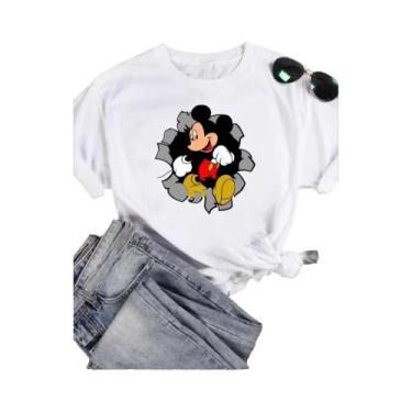 Imagem de Camiseta Feminina De Verão Mickey Mouse Estampada Manga Curta Casual E