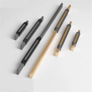 Imagem de Puxadores de porta de armário de móveis de liga de alumínio puxadores de gaveta de armário de cozinha ferragens de porta de armário de vinho 1 peça (cobre cinza 96 mm)