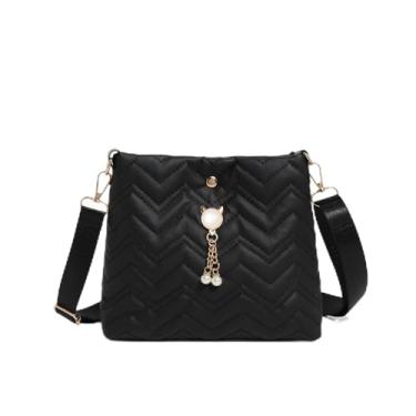 Imagem de Bolsa tiracolo feminina moderna de couro leve para viagens diárias, Preto