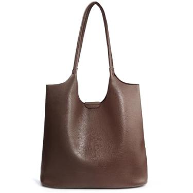 Imagem de Bolsa feminina de couro vegano macio Hobo para viagens e todos os dias, Café