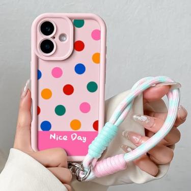 Imagem de Capa para iPhone 16 16E 15 14 13 12 11 Pro MAX XS Max XR 7 8 Plus, colorida, macia, em TPU, com cordão, protetora para celular, J81, rosa, SS, para iPhone 15 Pro Max.