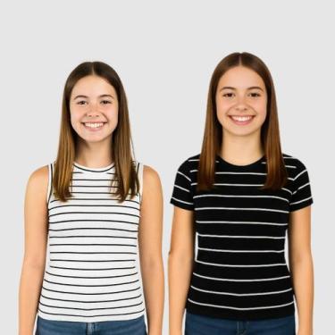Imagem de Kit 2 Blusa e Regata Teen Juvenil Casual Listrada Tendência - GIP ECOM
