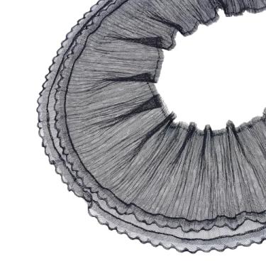 Imagem de letsinstyle Acabamento preto com babados de camada dupla de 5 metros, acabamento em tecido de renda de tule plissado de 15 cm, fita de borda recortada de rede reunida para roupas de casamento, costura