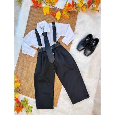 Imagem de Conjunto Social Infantil Masculino: Camisa Branca, Calça, Suspensório 
