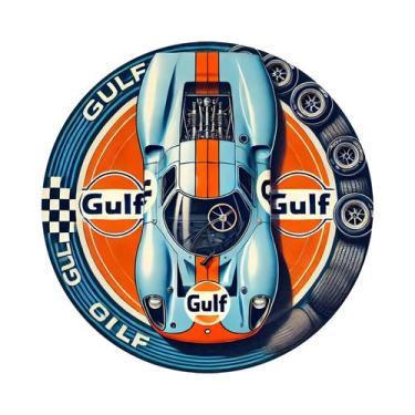 Imagem de Placa De Metal Vintage De Carro De Corrida Gulf Com Listras Azul E Lar