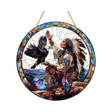 Imagem de Escultura De Parede Em Acrílico De Mulher Nativa Americana Com Águia P