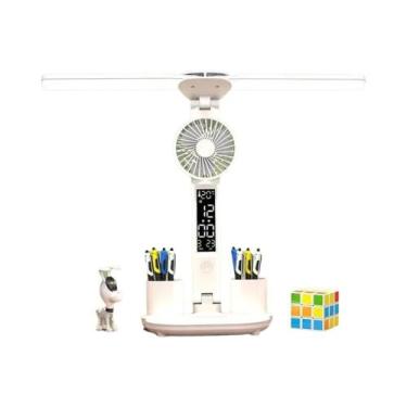 Imagem de Luminária De Mesa LED Recarregável Com Ventilador E Display De Relógio