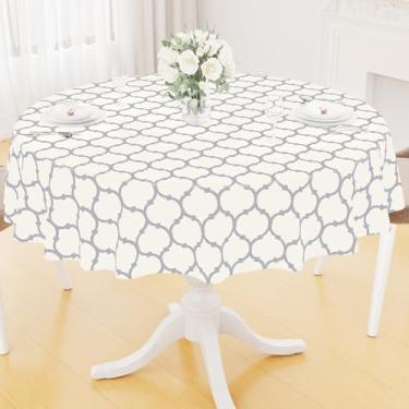 Imagem de Smiry Toalha de mesa redonda de plástico, toalha de mesa de vinil impermeável com forro de flanela para mesas redondas, limpa e à prova de derramamento para jantar, acampamento, ambientes internos e