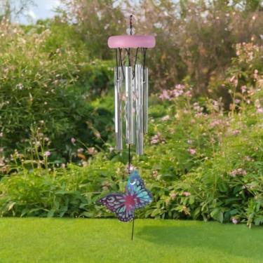 Imagem de ICE ARMOR 28 cm de comprimento rosa borboleta sino de vento estátua escultura ornamento decoração de casa/quarto ideias de decoração para casa nova, feriados e aniversários ótimo colecionável