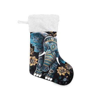 Imagem de ATTX Meias de Natal de elefante escuro, suporte de presente branco de pelúcia para decorações de festas de fim de ano (48 cm, pacote com 2) #516