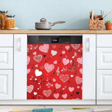 Imagem de ATTX Dia dos Namorados Coração Notas Musicais Capa Ímã Lava-louças | Adesivo decorativo de eletrodomésticos de 58 x 66 cm para armários domésticos e eletrodomésticos #306