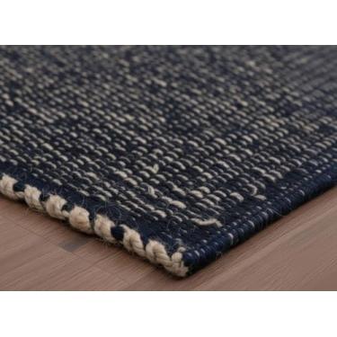 Imagem de Tapete trançado de juta azul-marinho 50 x 76 cm - Tapete sólido Earthy Farmhouse - Tapete náutico para entrada ou cozinha, 50,8 cm x 76,2 cm