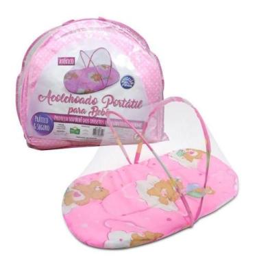 Imagem de Acolchoado Portátil para Bebê com Mosquiteiro - Rosa Pais e Filhos