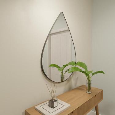 Imagem de Espelho Orgânico 115cm x 70cm E12 Moldura Couro Preto Luxo Quarto Deco