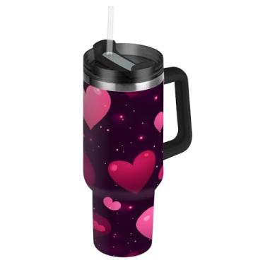 Imagem de ATTX Copo de Dia dos Namorados de 1,134 g com alça, copo de aço inoxidável a vácuo de parede dupla com palha, caneca de café de viagem isolada #443