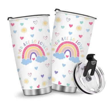 Imagem de Copos isolados, caneca de café, copo de viagem, garrafa de água, presentes para Natal, aniversário, dia das crianças, presente de aniversário, arco-íris, 590 ml, metal gelado, quente e frio, alça