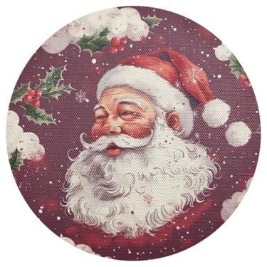 Imagem de xigua Jogo americano redondo de Natal Papai Noel, conjunto de 6, tapete de mesa redondo antiderrapante resistente ao calor, tapetes de mesa de 48 cm para decoração de cozinha, jantar e festa