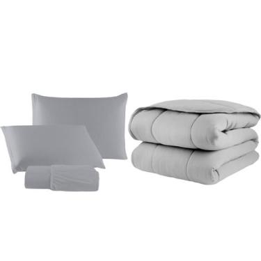 Imagem de Kit Edredom Casal Queen 04 Pçs Malha 100% Algodão Dupla Face Liso - Ca