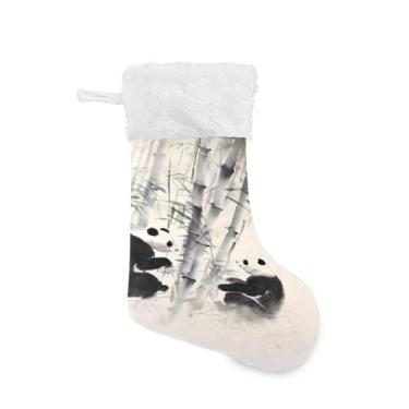 Imagem de ATTX Meias de Natal de bambu de panda chinês, suportes de presente brancos de punho de pelúcia para decorações de festas de fim de ano (17,7 polegadas, pacote com 2) #285