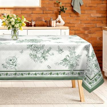 Imagem de Arquiel Toalha de mesa retangular verde chinoiserie lavável na máquina, 213 x 152 cm, flores de poliéster, capa de mesa para cozinha, jantar, festa, decoração ao ar livre