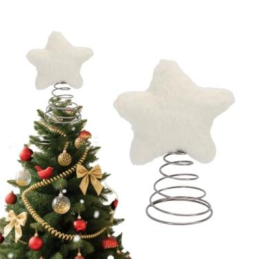 Imagem de Asixxsix Topper de árvore de Natal, Topper de árvore de Estrela de Natal de Pelúcia, Enfeite de de de Estrela de Copa para Festa de, Decoração de Casa de Férias, 6,5 X (Bege)