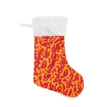 Imagem de Wassud Meias de Natal com estampa de leopardo laranja grande meias de Natal 45,7 cm com punho branco pendurado decoração de férias 1 pacote
