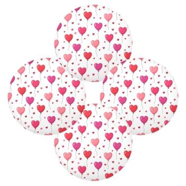 Imagem de Wassud Jogo americano conjunto de 4 tapetes redondos de balões de coração para cozinha e jantar tapetes laváveis resistentes ao calor para decoração de mesa 39 cm