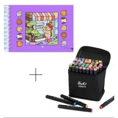 Imagem de Kit Caderno de Colorir Bobbie Goods + Kit Canetinha Duas Pontas Com 48