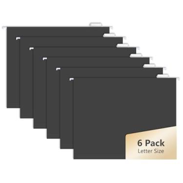 Imagem de 6 pastas de arquivo MagDurnus para pendurar, tamanho carta com abas ajustáveis de 1/5, preto, decorativo, gaveta de escritório, mesa e armário