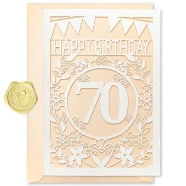 Imagem de Cartão de feliz aniversário - Cartão de felicitações de papel cortado a laser para 40º 50º 60º 70º aniversário, lembrança de presente bonito e exclusivo para mulheres, perfeito para amiga, neta, filha