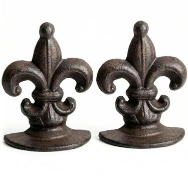 Imagem de Otoolling 2 peças de batente de porta de ferro fundido flor de lis marrom antigo vintage rústico decorativo batente de porta de piso resistente para escritório, casa, quarto
