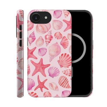 Imagem de Capa compatível com iPhone 16e, capa rígida híbrida de 2 camadas, à prova de choque para meninas e mulheres [compatível com MagSafe] - Padrão de conchas do mar rosa