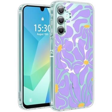 Imagem de Jkvare Capa para Samsung Galaxy A16 compatível com MagSafe, capa protetora magnética sem fio com padrão estético cristalino para mulheres e meninas - flores roxas