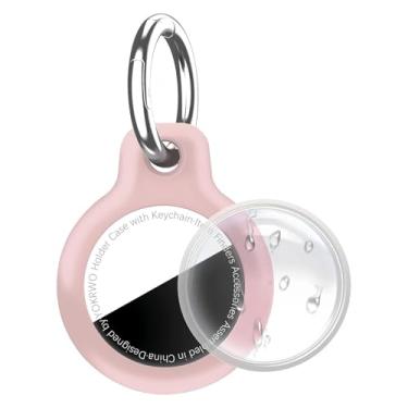 Imagem de Pacote com 1 capa protetora à prova d'água de TPU (poliuretano termoplástico) antiarranhões para AirTags, chaveiro para Apple para AirTags, com clipe de chaveiro de metal para porta-etiquetas (rosa)
